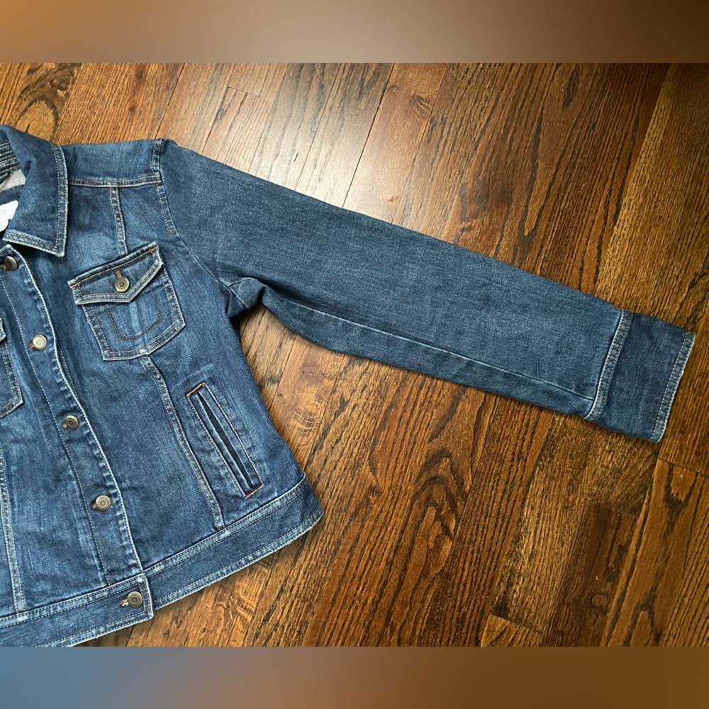 Loft- Denim Jacket Button Down Medium Dark Wash S… - image 7